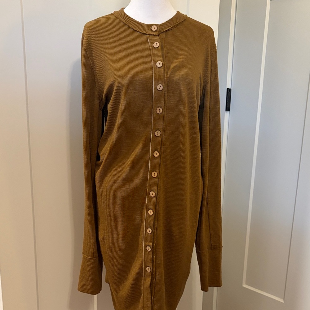 NWT We The Free Womens Brown Ribbed Long Button Up Cardigan Size L Cute Stylish